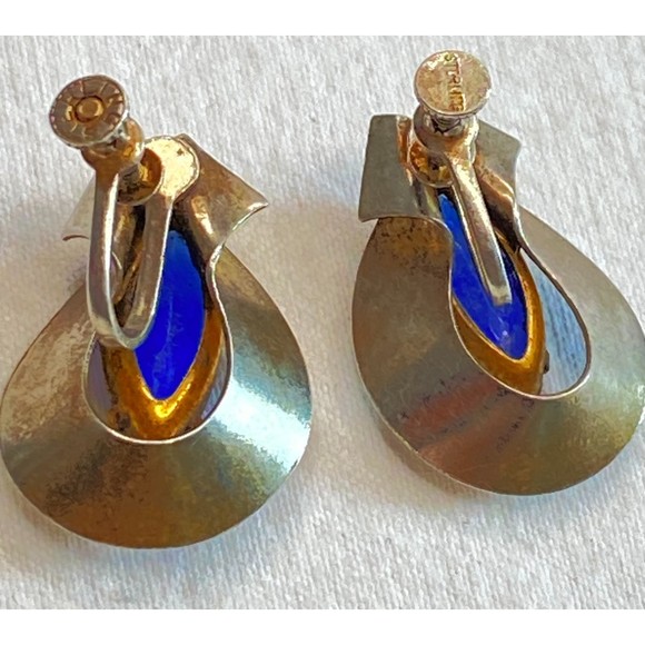 Sterling Silver Earrings Central Clear Blue Faceted Marquise Stone - Picture 7 of 11